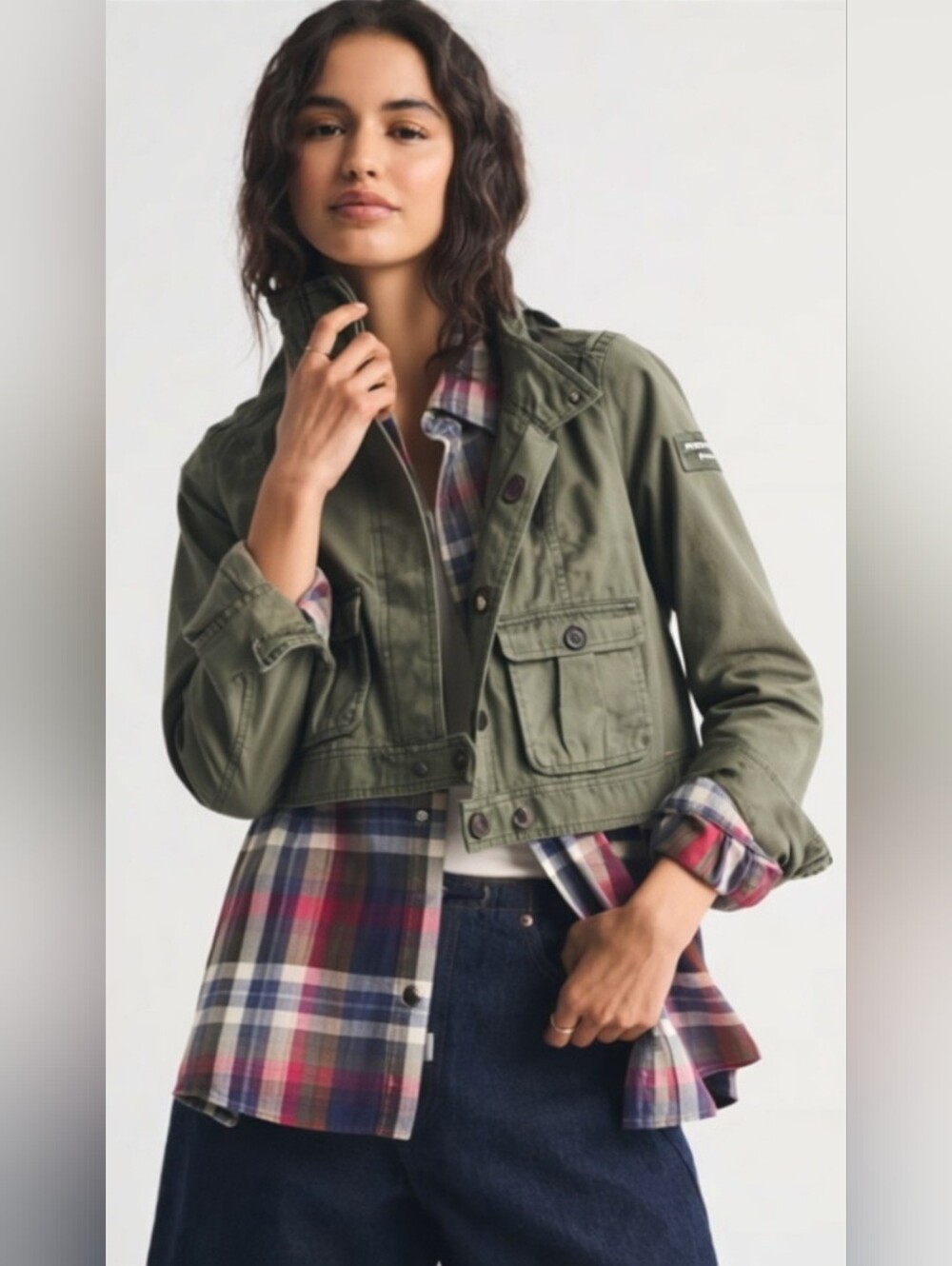 NWT Abercrombie & Fitch Olive Green Cropped Utility Jacket